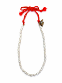 RIVER PEARL NECKLACE WITH NEON ORANGE CORD