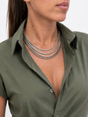 MULTI CHAIN CRYSTAL SILVER NECKLACE
