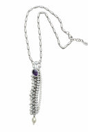 FRINGE CRYSTAL AND OVAL PURPLE STONE NECKLACE