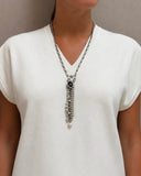 FRINGE CRYSTAL AND OVAL PURPLE STONE NECKLACE