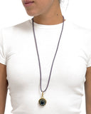COLLANA CORDONCINO COLORATO E PENDENTE CENTRALE BLU