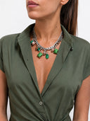 NECKLACE WITH GREEN STONE CHARMS