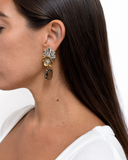 FLOWER JEWEL EARRINGS WITH DANGLING STONE