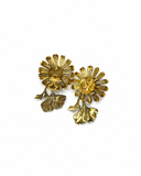 DAISY AND LEAF EARRINGS WITH CENTRAL STONE