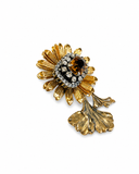 DAISY AND LEAF EARRINGS WITH CENTRAL STONE