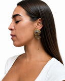 DAISY AND LEAF EARRINGS WITH CENTRAL STONE