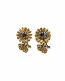 DAISY AND LEAF EARRINGS WITH CENTRAL STONE