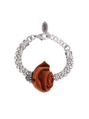 Bracciale strass con rosa satin ricamata con baguettes cristallo