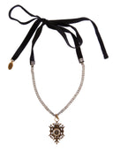 Collana di strass e velluto con emblema pendente