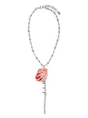 Catena con pendente rosa satin ricamata con baguettes