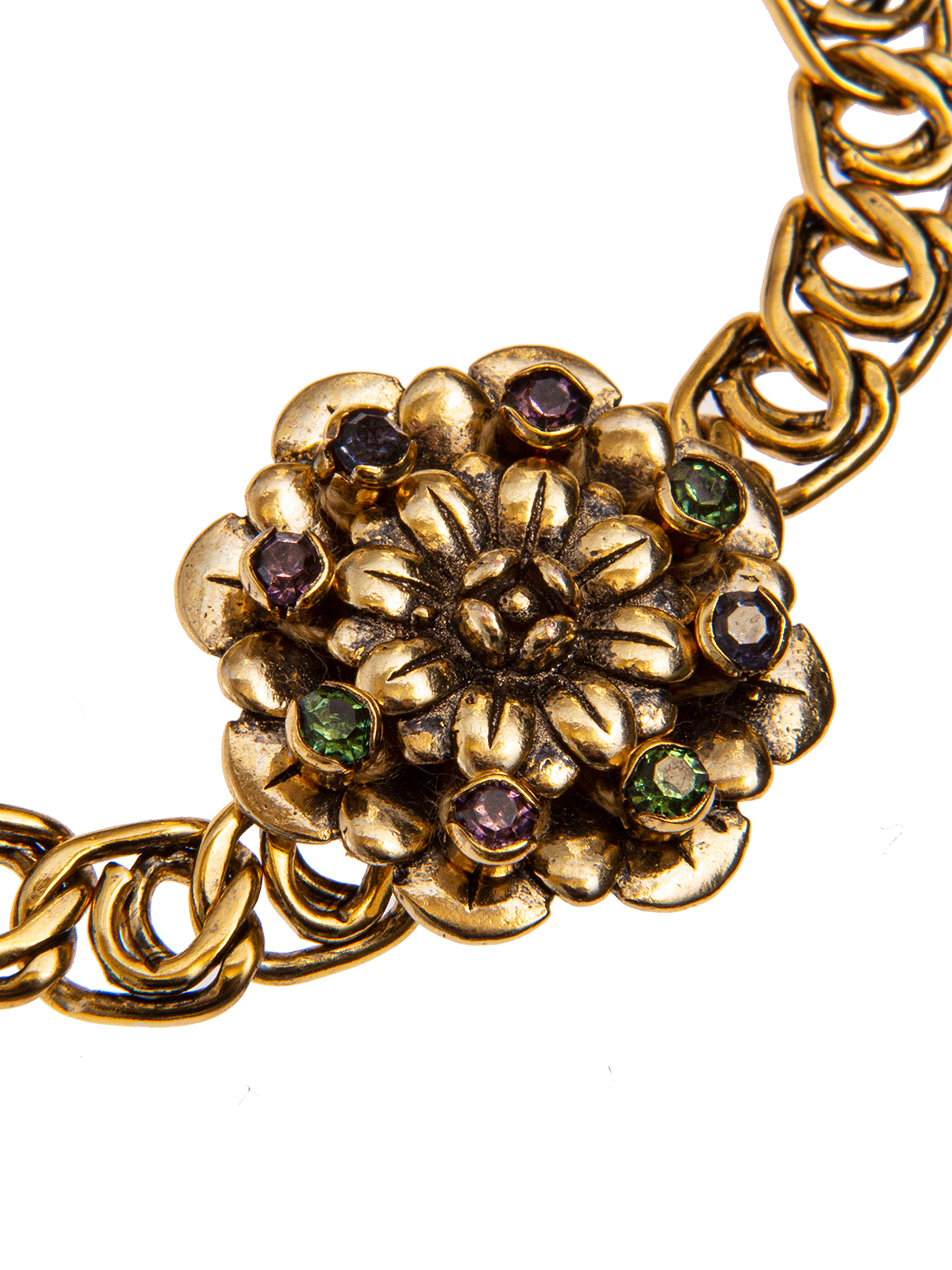 Chain bracelet with central flower embellished with multicolor stones