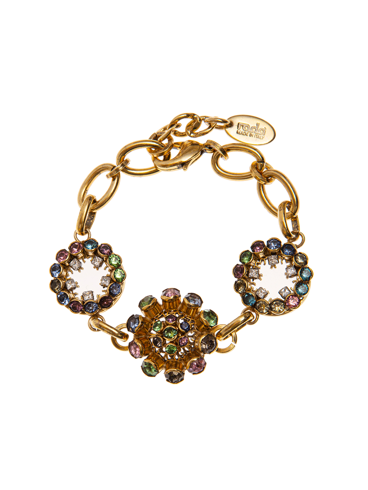 Chain bracelet embellished with filigrees and multicolor stones
