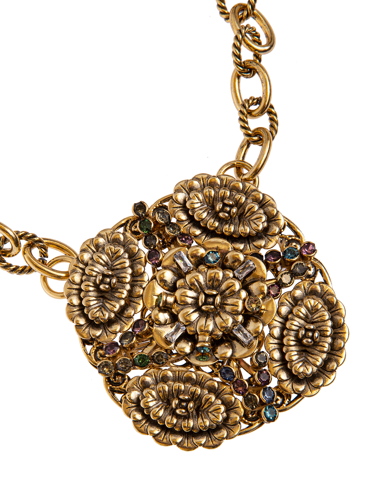 Chain necklace with central flower decoration and multicolor stones 