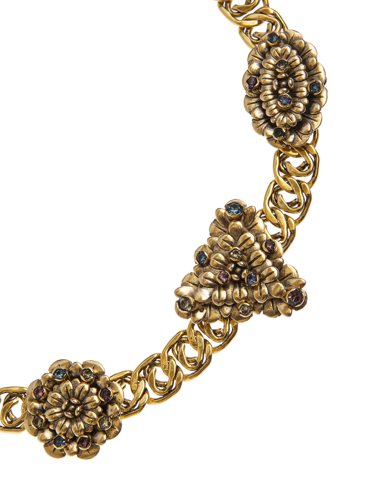 Chain necklace with flowers and multicolor stones 