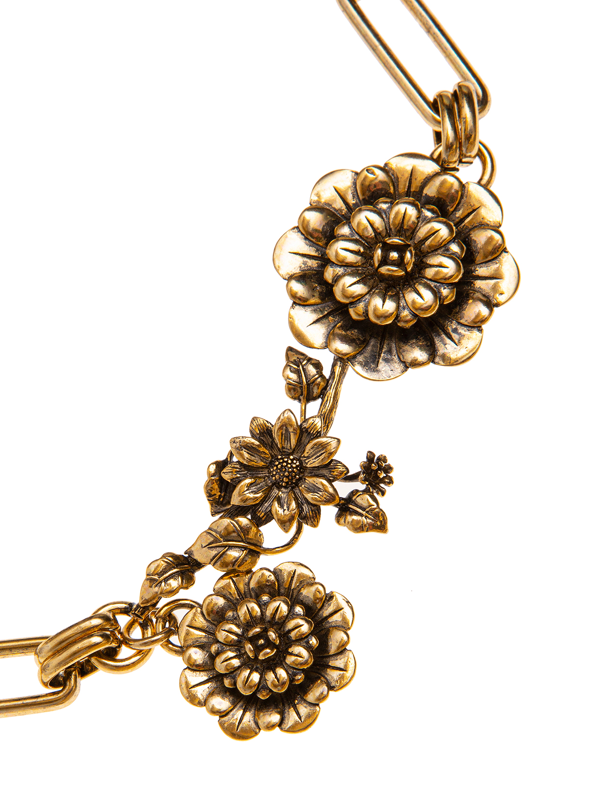 Mixed chain necklace with metal flowers