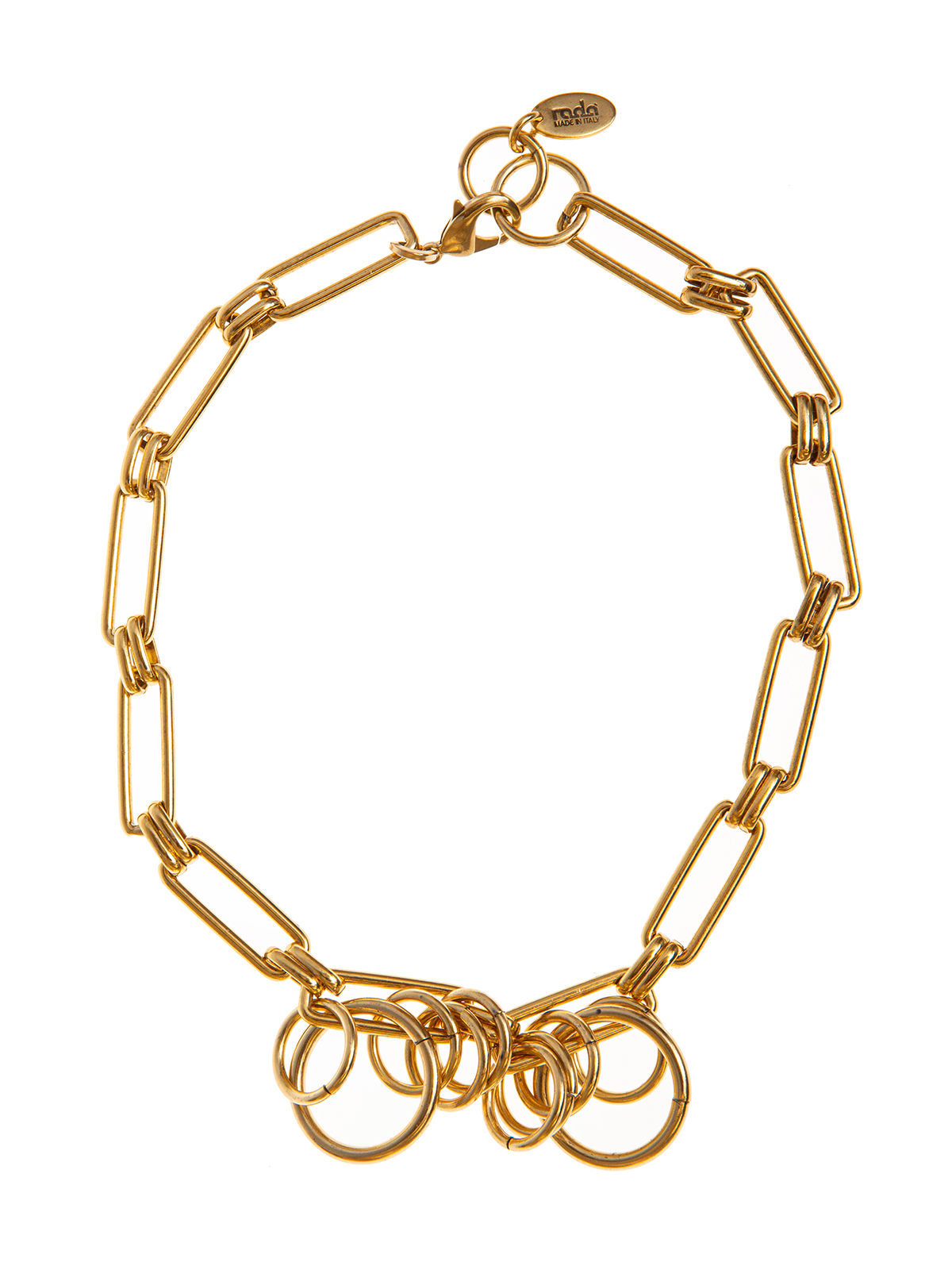 Rectangular chain necklace embellished with rings