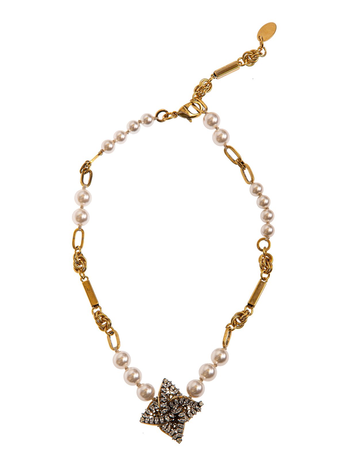 Pearl necklace with  jewel helix-shaped decoration embroidered with stones