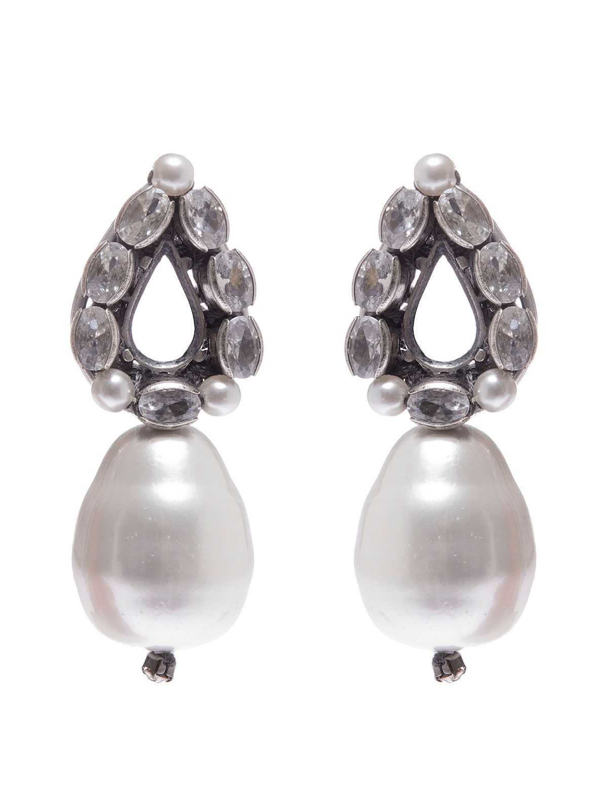 Crystal drop earrings with pendent glass pearl