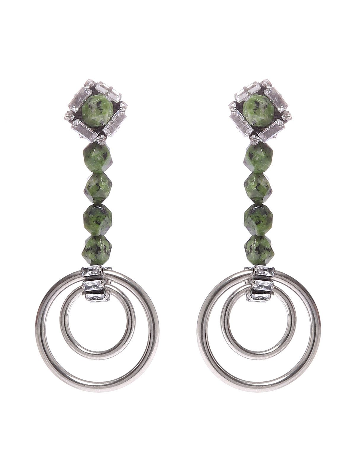 Labradorite stone earrings with antique silver hoops