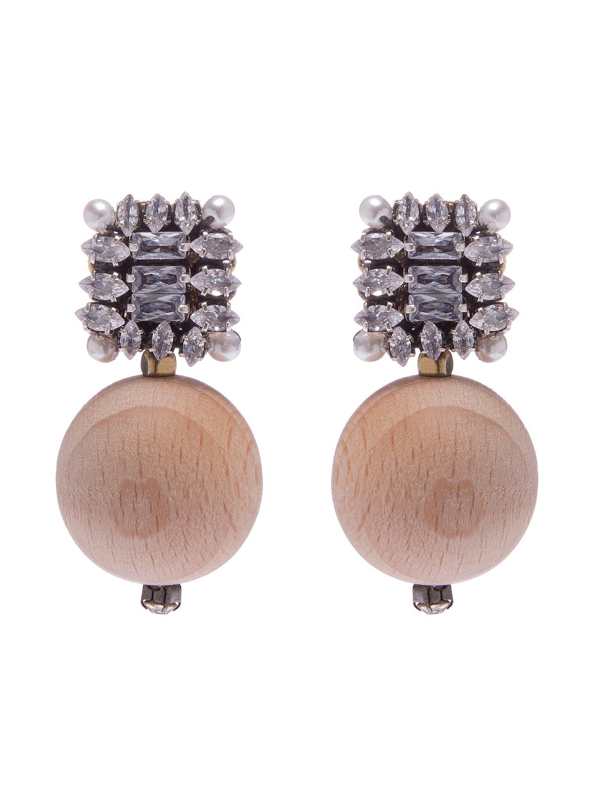 Crystal earrings with wood spheres