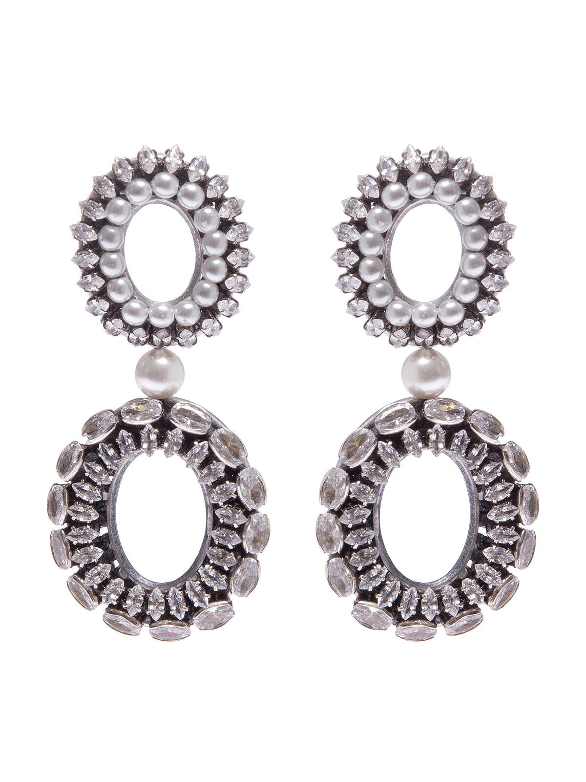 Double oval earrings embellished with crystals 