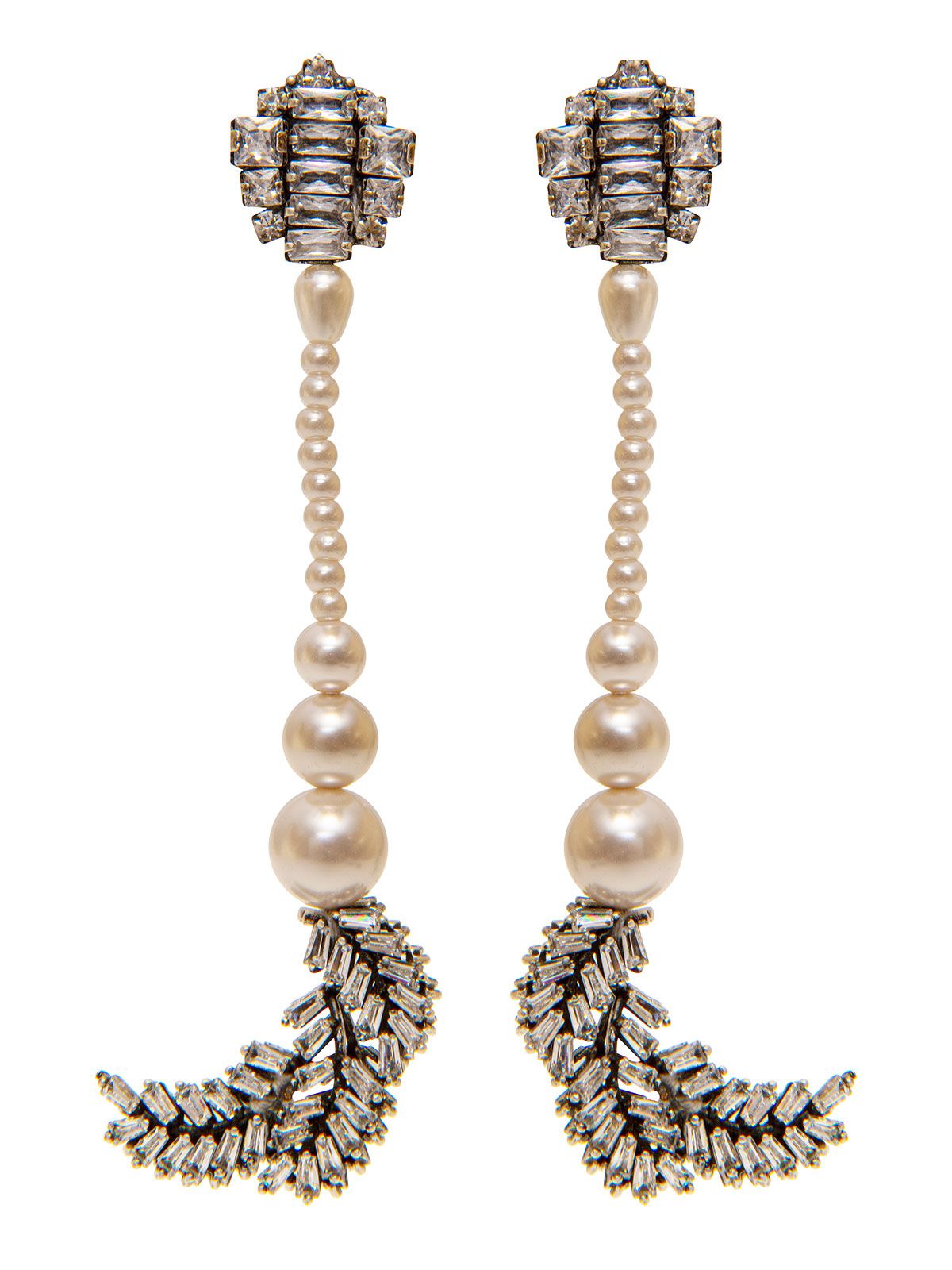 Crystal earrings with pendent pearl and final crystal leaves