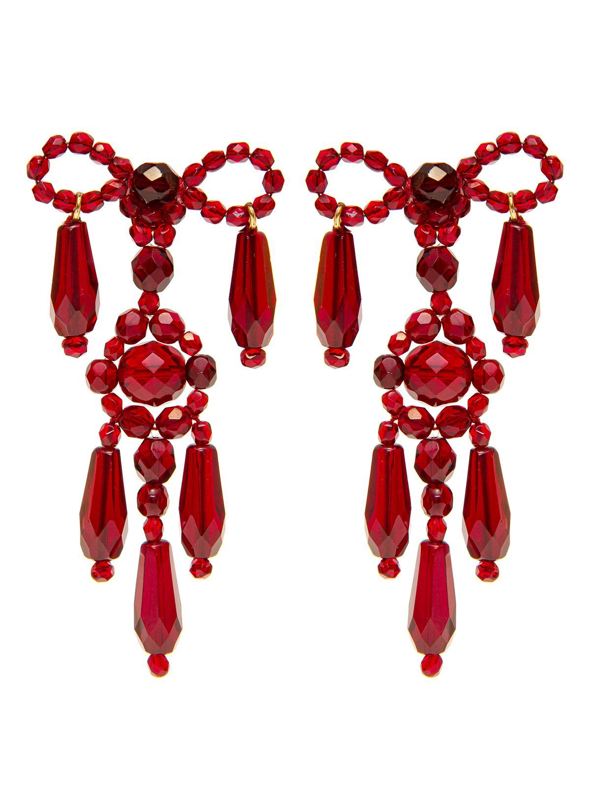 beaded bow earrings embellished with glass drops