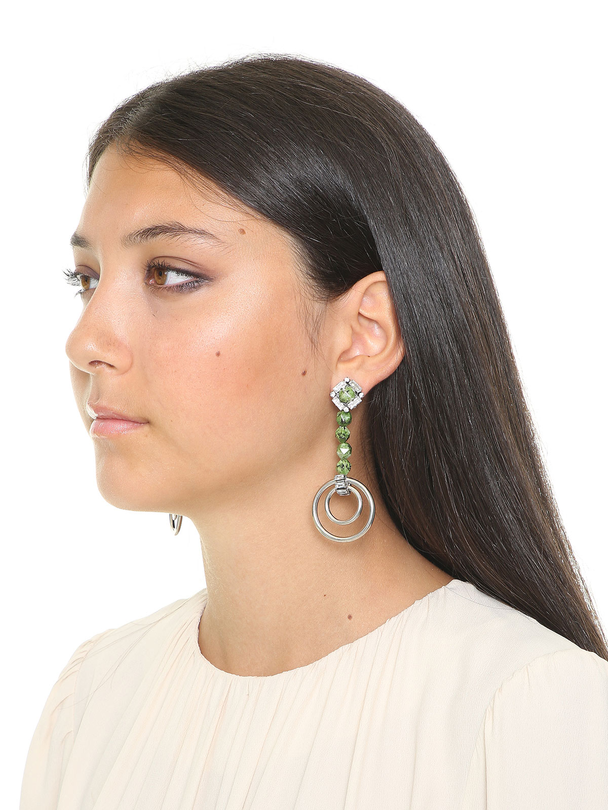 Labradorite stone earrings with antique silver hoops