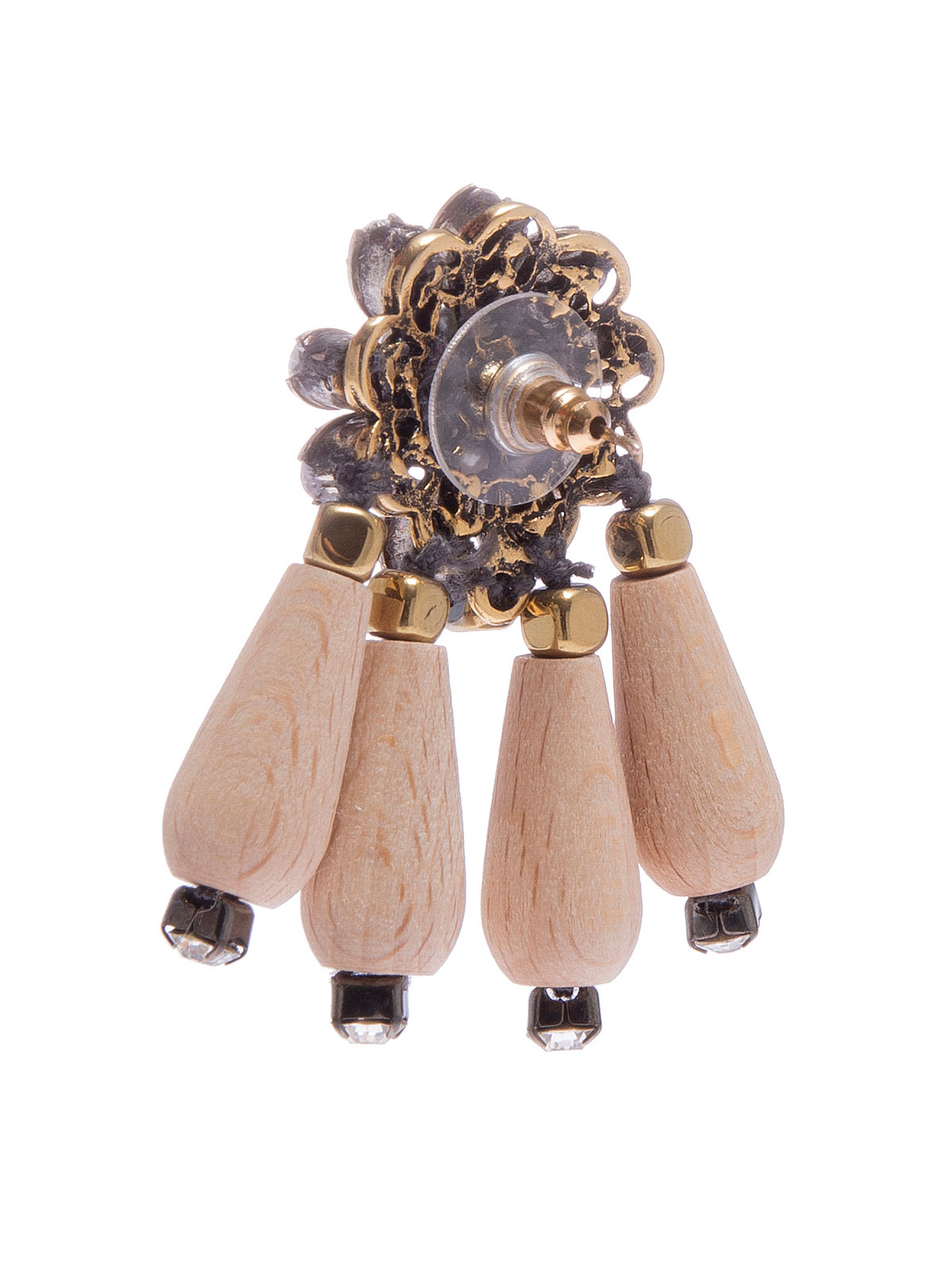 Jewel earrings with pendent wood elements 