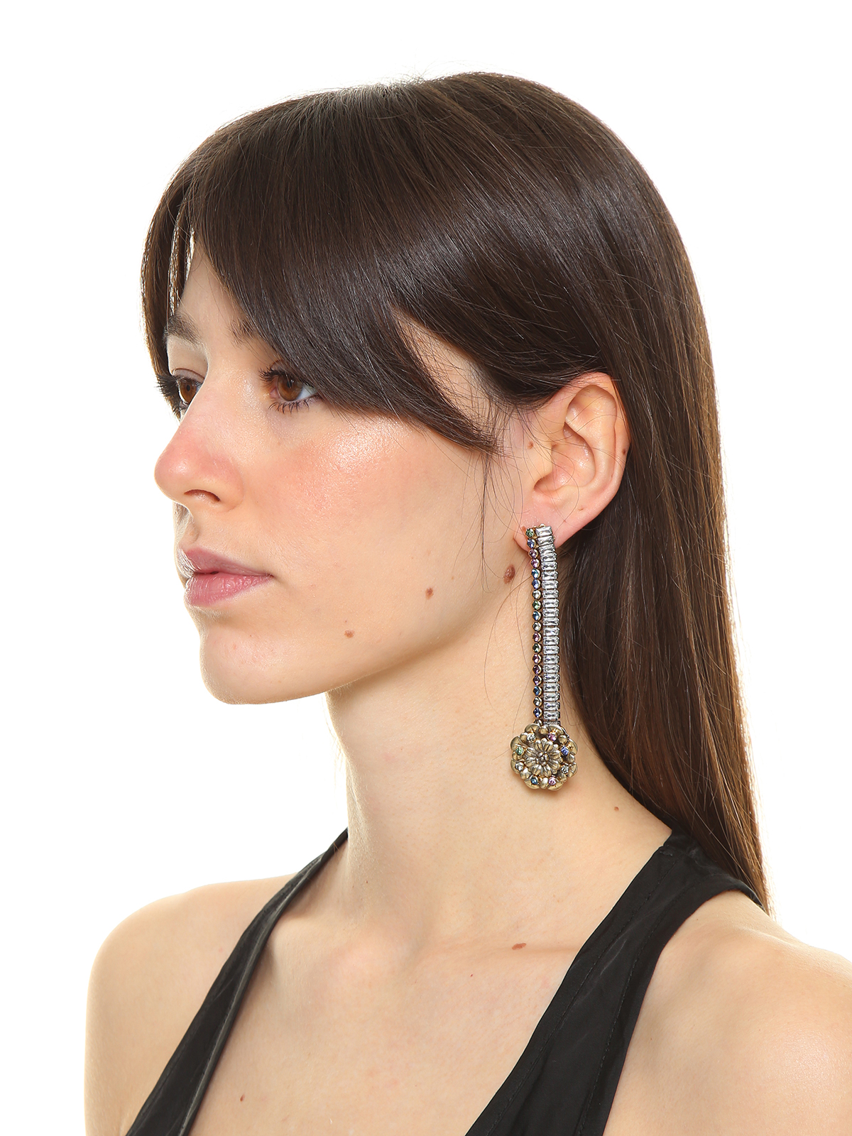 Pendent stone earrings with flowers and multicolor stones 