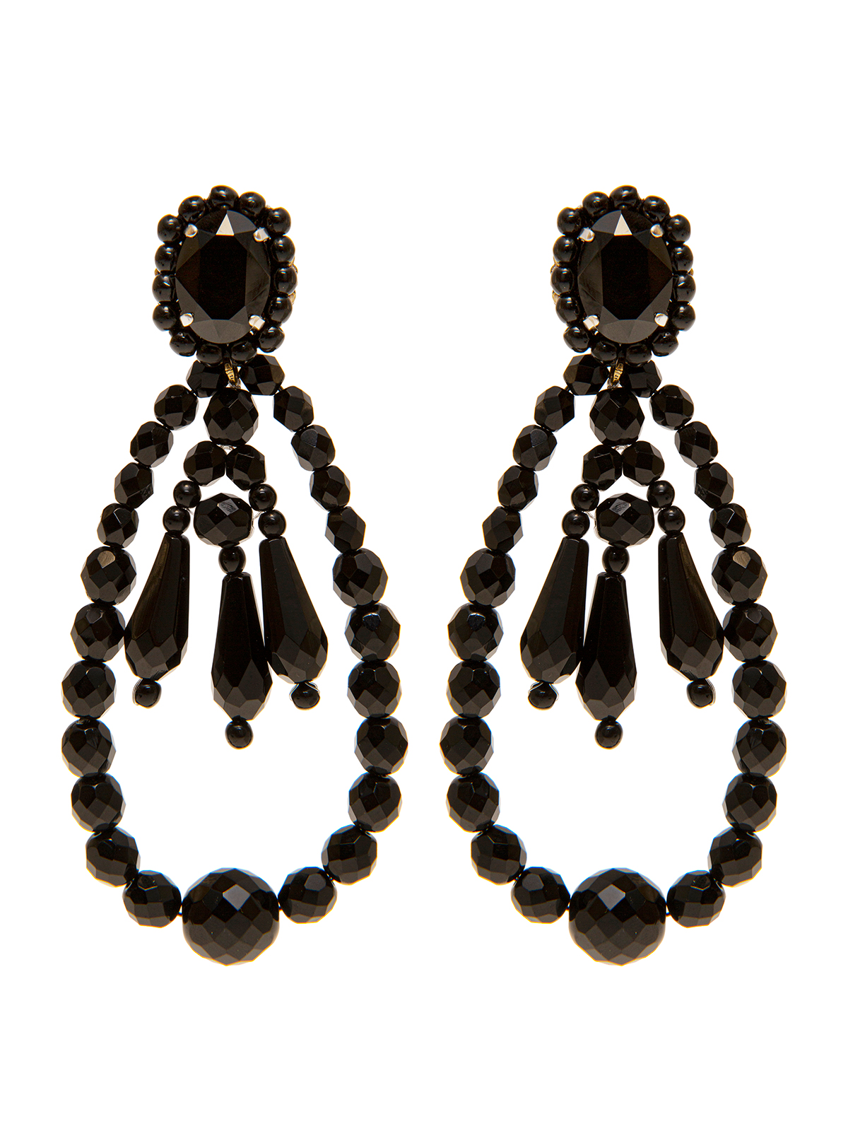 Pendent beaded earrings embellished with glass drops