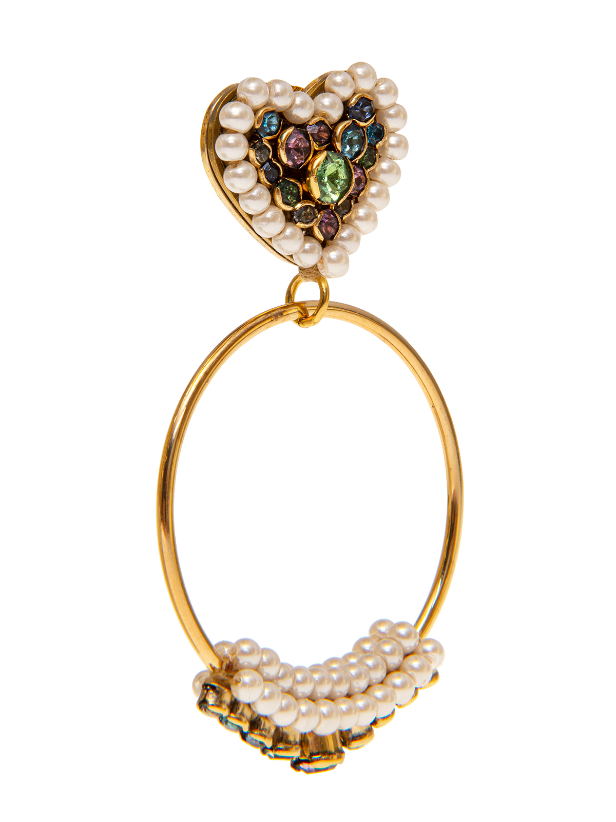 Multicolor heart earrings embellished with beaded hoops