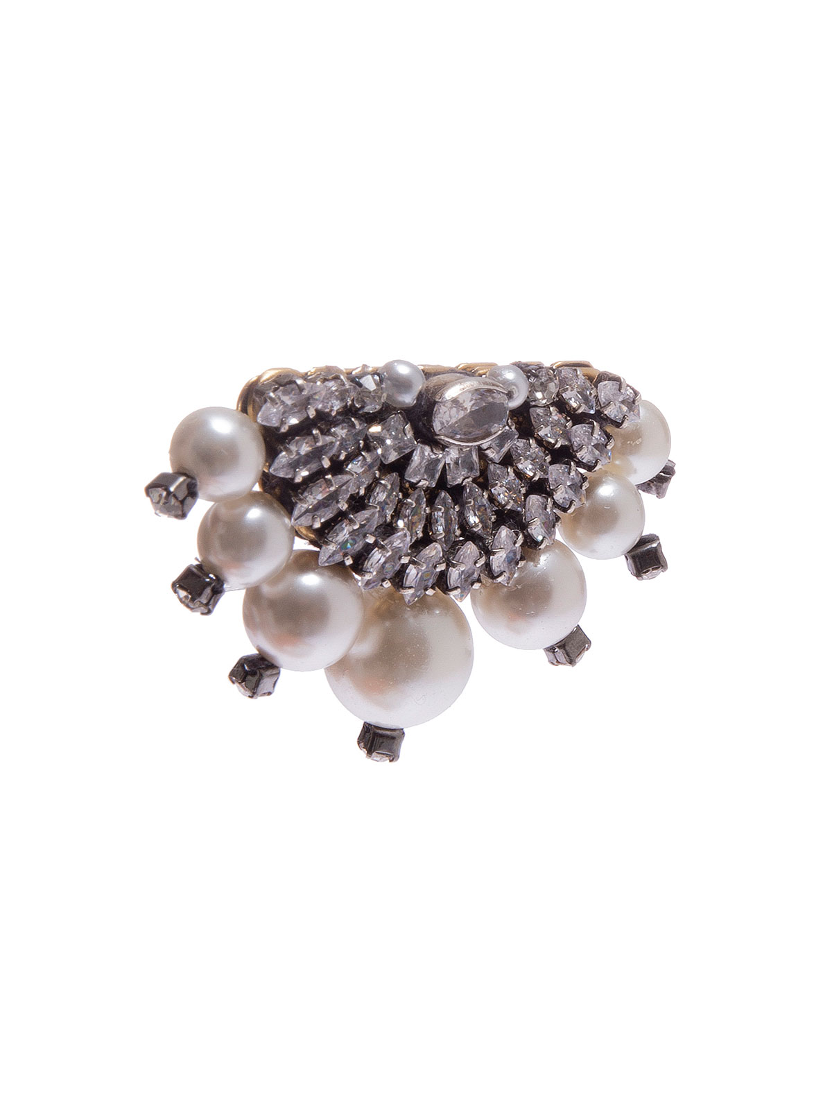 Crystal semicircle brooch embellished with pearls