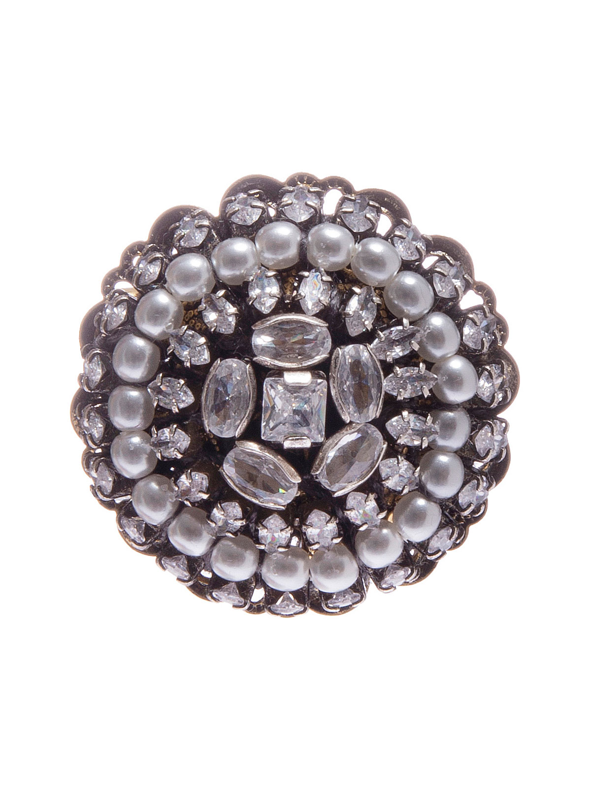 Round crystal and pearl brooch 