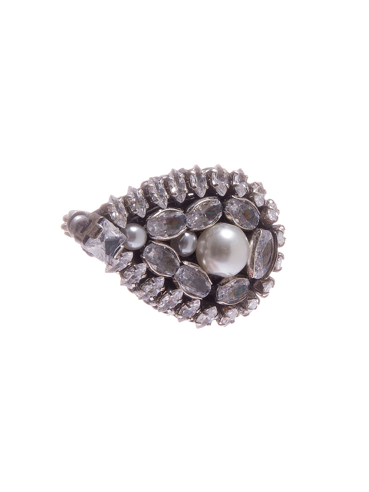 Crystal drop brooch embellished with central pearl