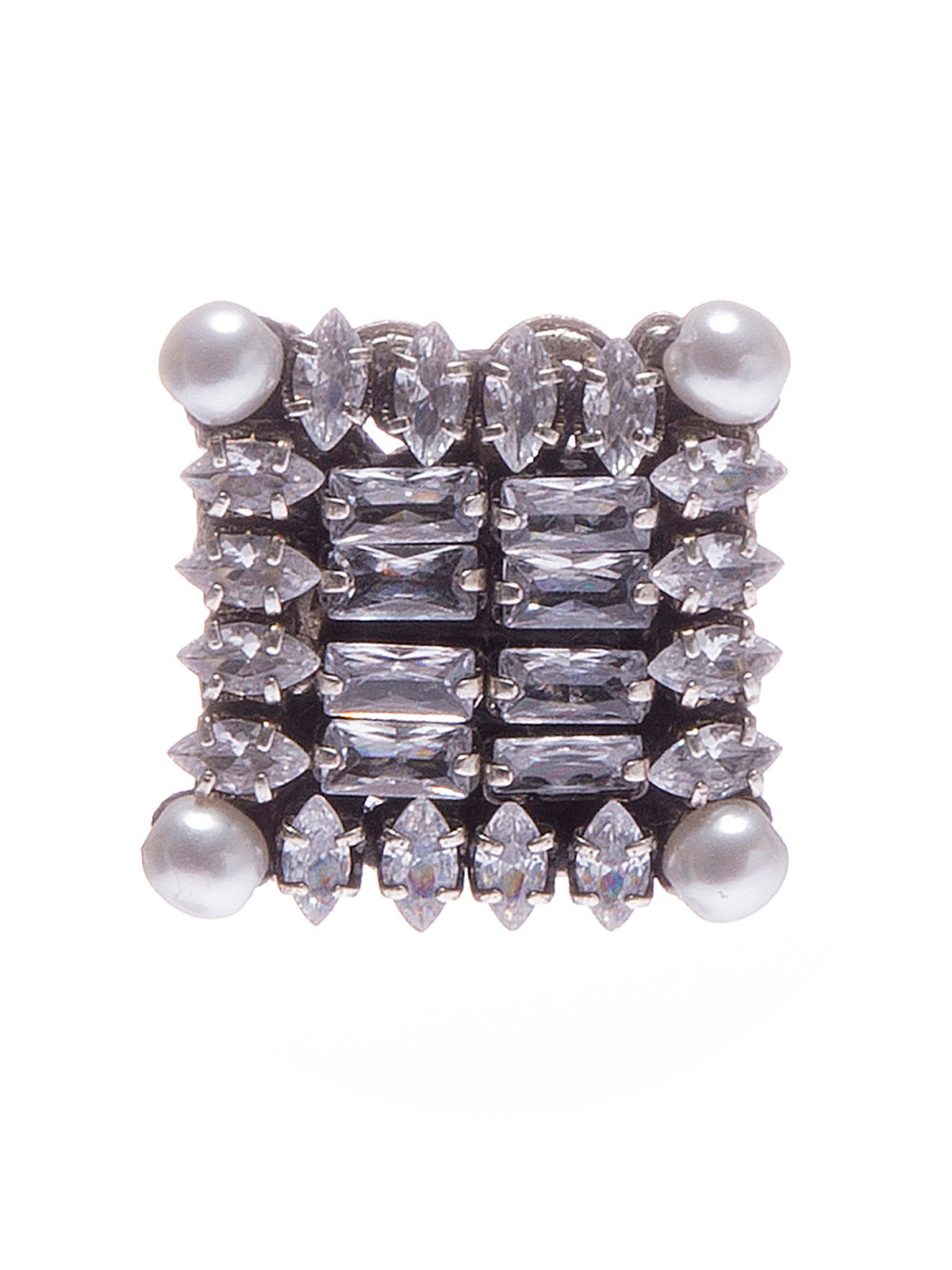 Square brooch embellished with crystals and pearls