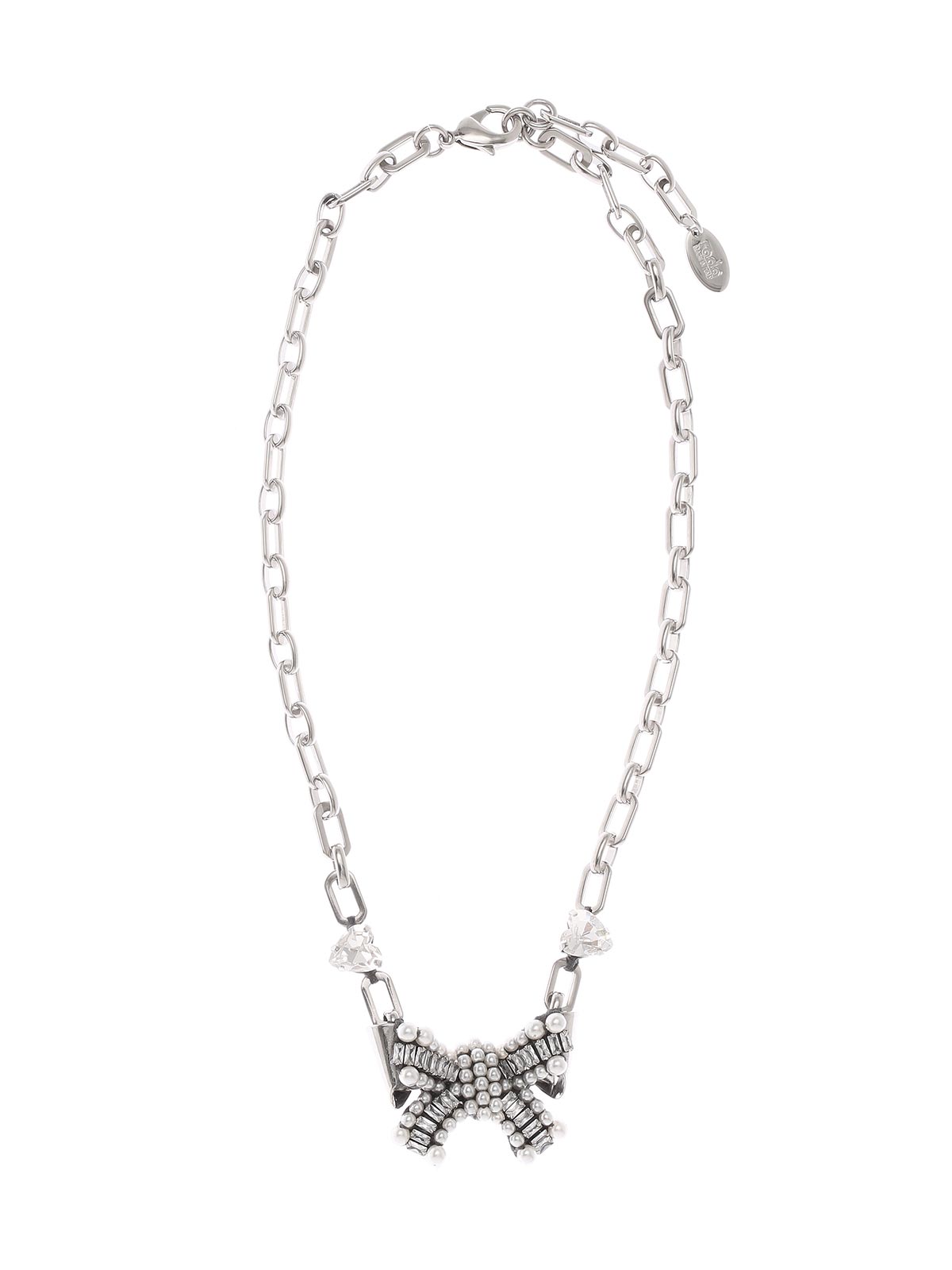  Chain necklace with crystal and beads bow pendant