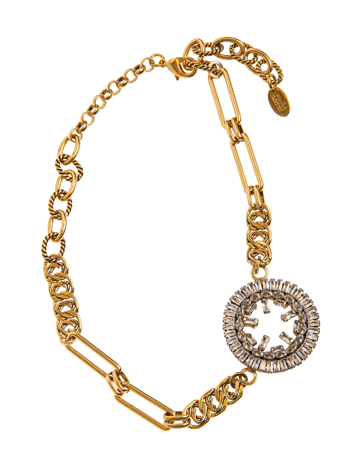 Mixed chain necklace with  jewel round decoration 