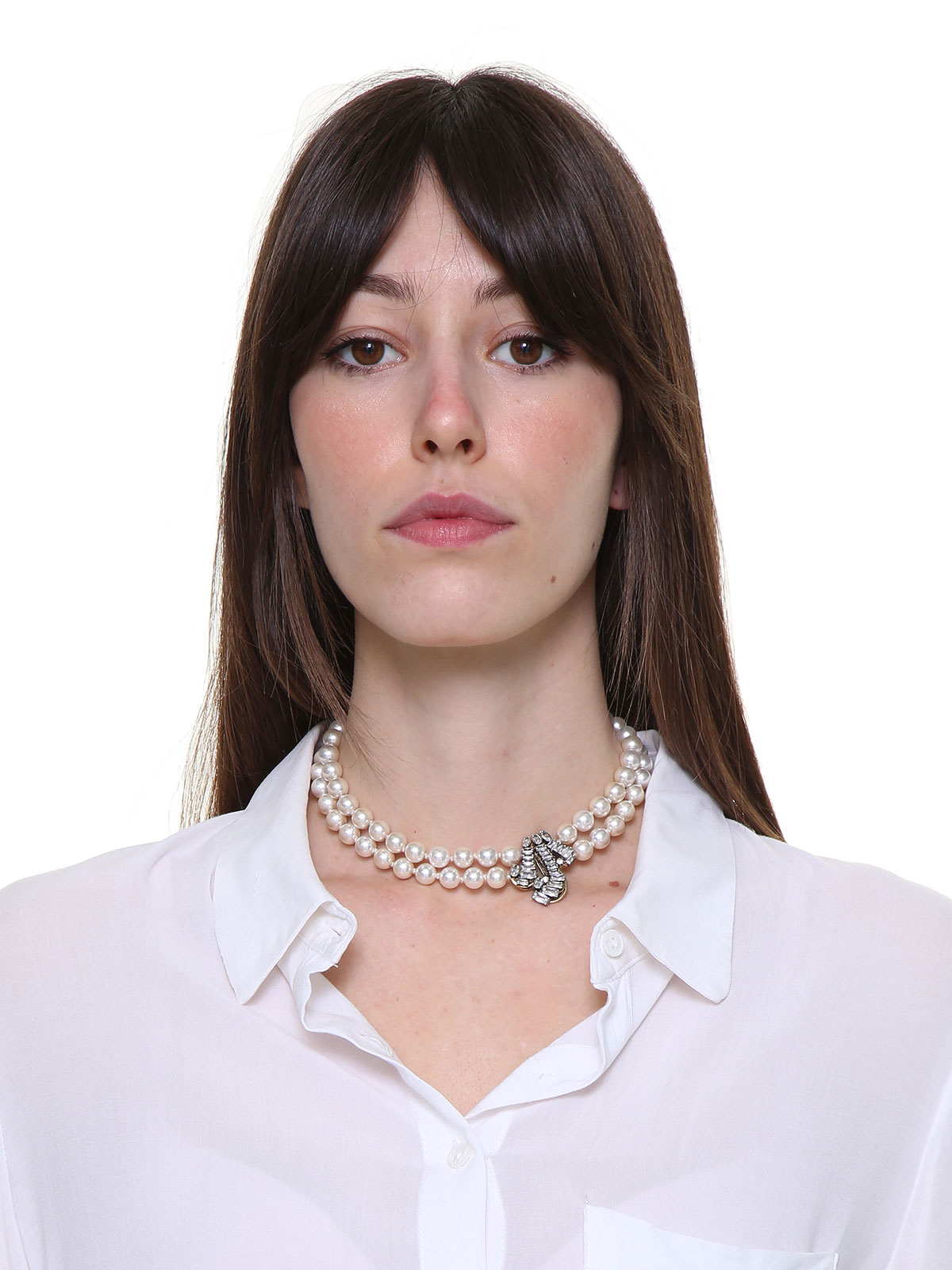 Pearl necklace with jewel curly decoration