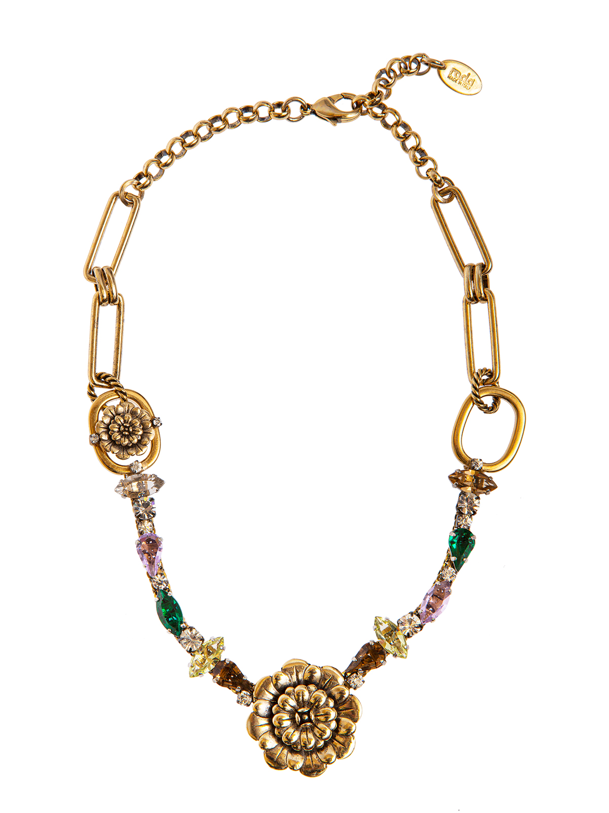 Mixed chain necklace with flower and multicolor stones 