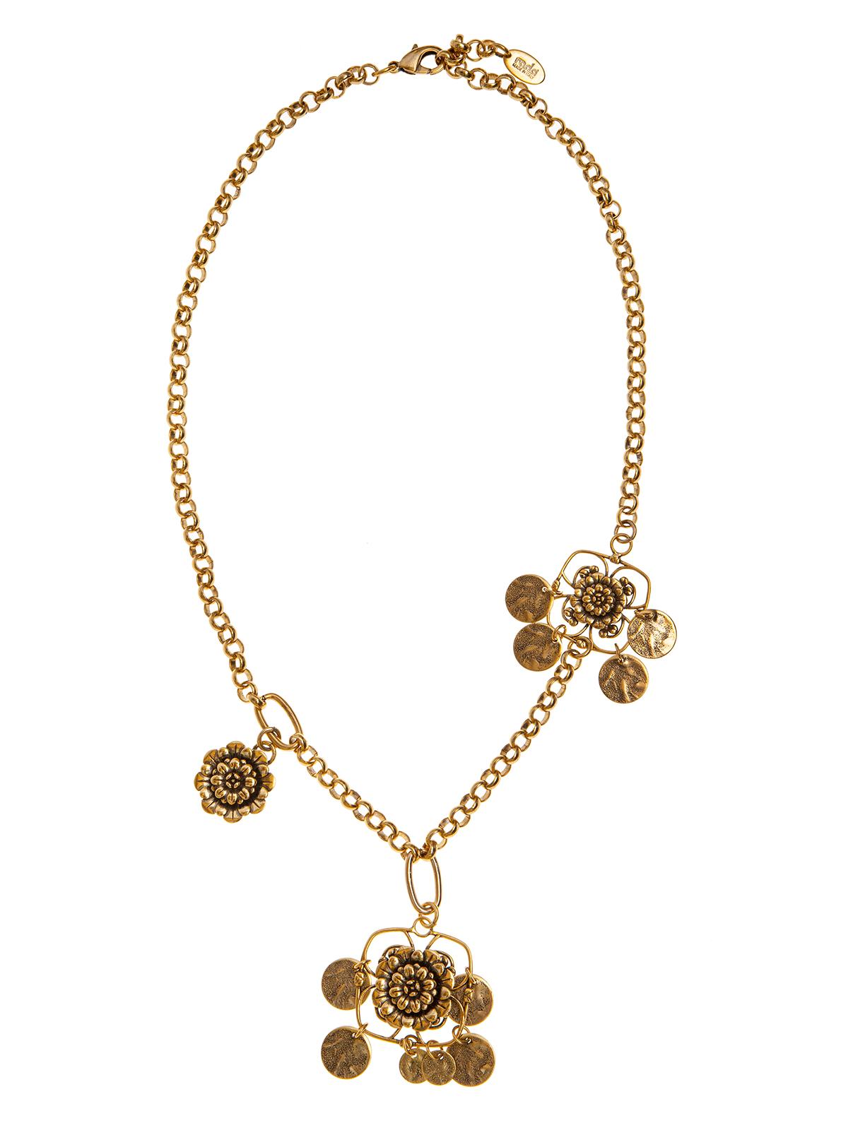 Chain necklace with filigrees and metal flowers