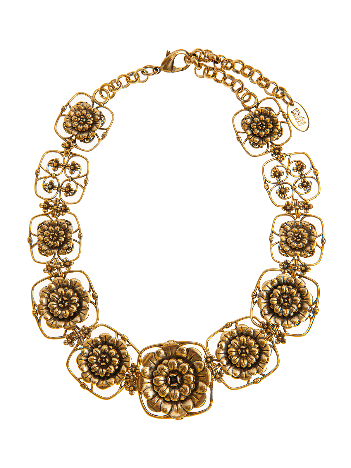 Filigree necklace with metal flowers