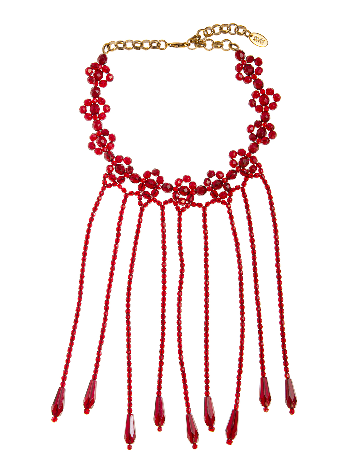 Beaded necklace embellished with bead fringe and drops
