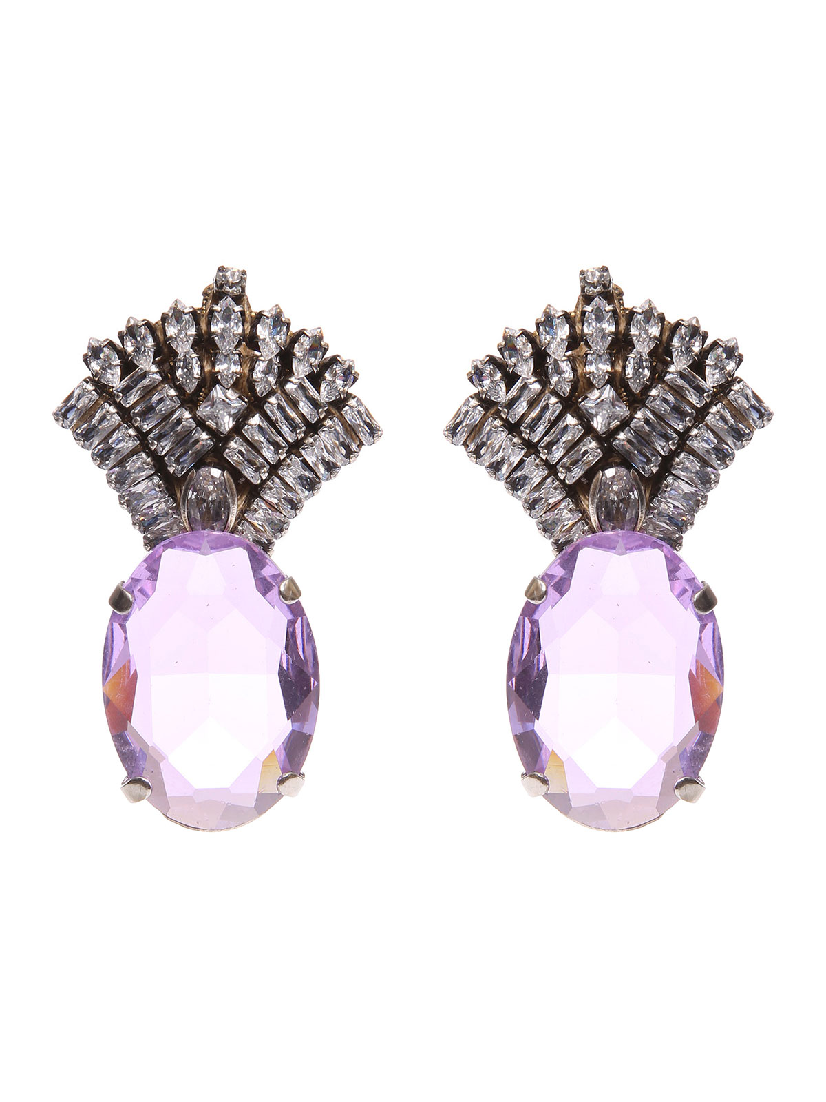 Jewel fan earrings with oval stone