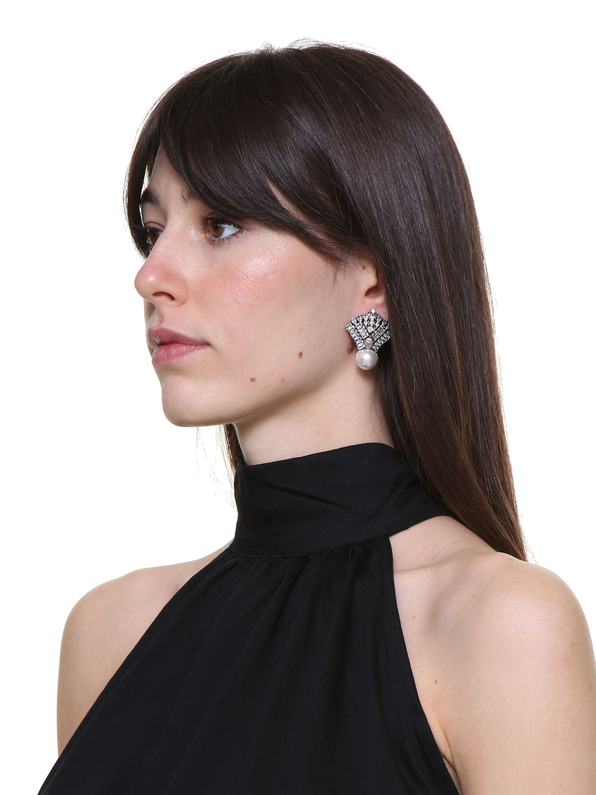 Jewel fan earrings with pearl