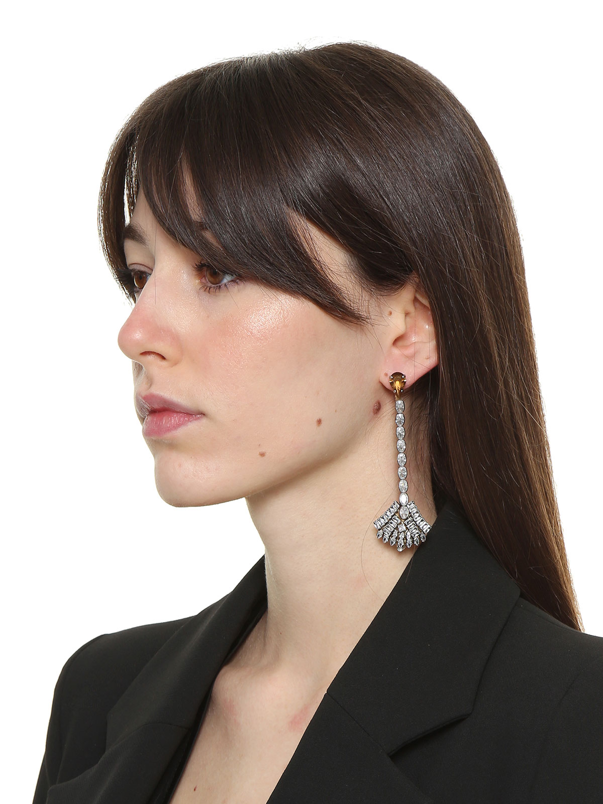 Pendent jewel fan earrings with crystal decoration
