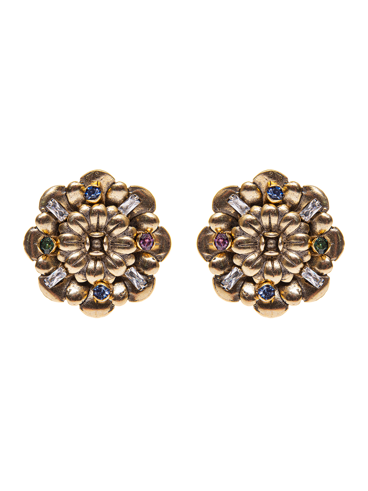 Flower earrings with multicolor stones 