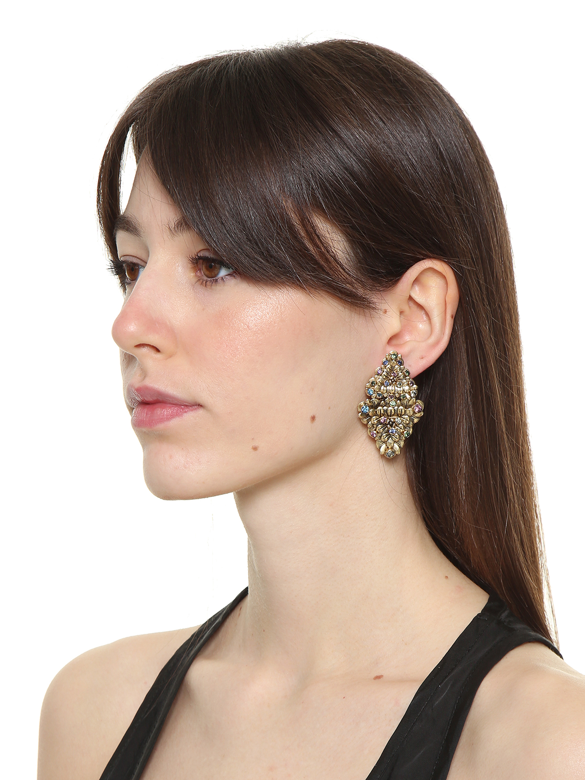 Triangular flower earrings embellished with multicolor stones 