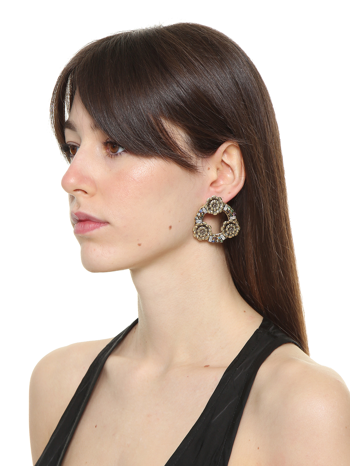 Hoop earrings embellished with flowers and multicolor stones 