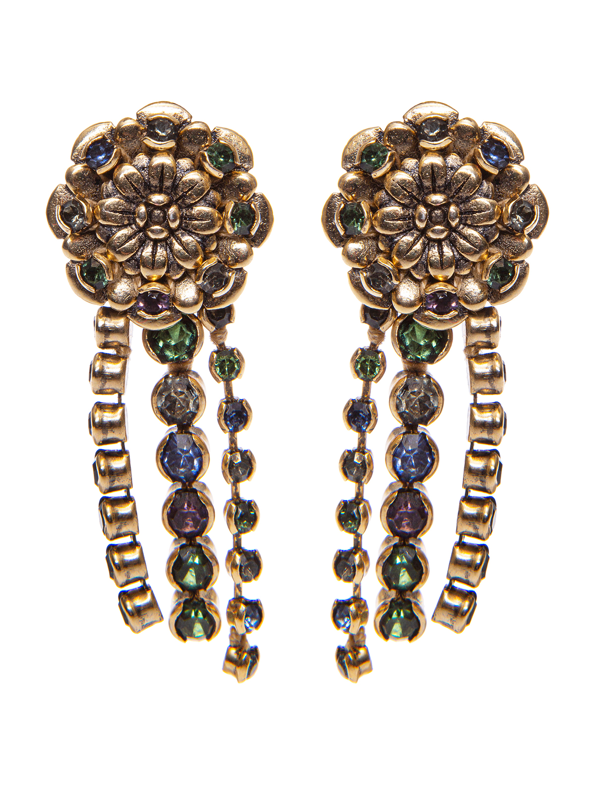 Flower earrings with pendent multicolor stones 